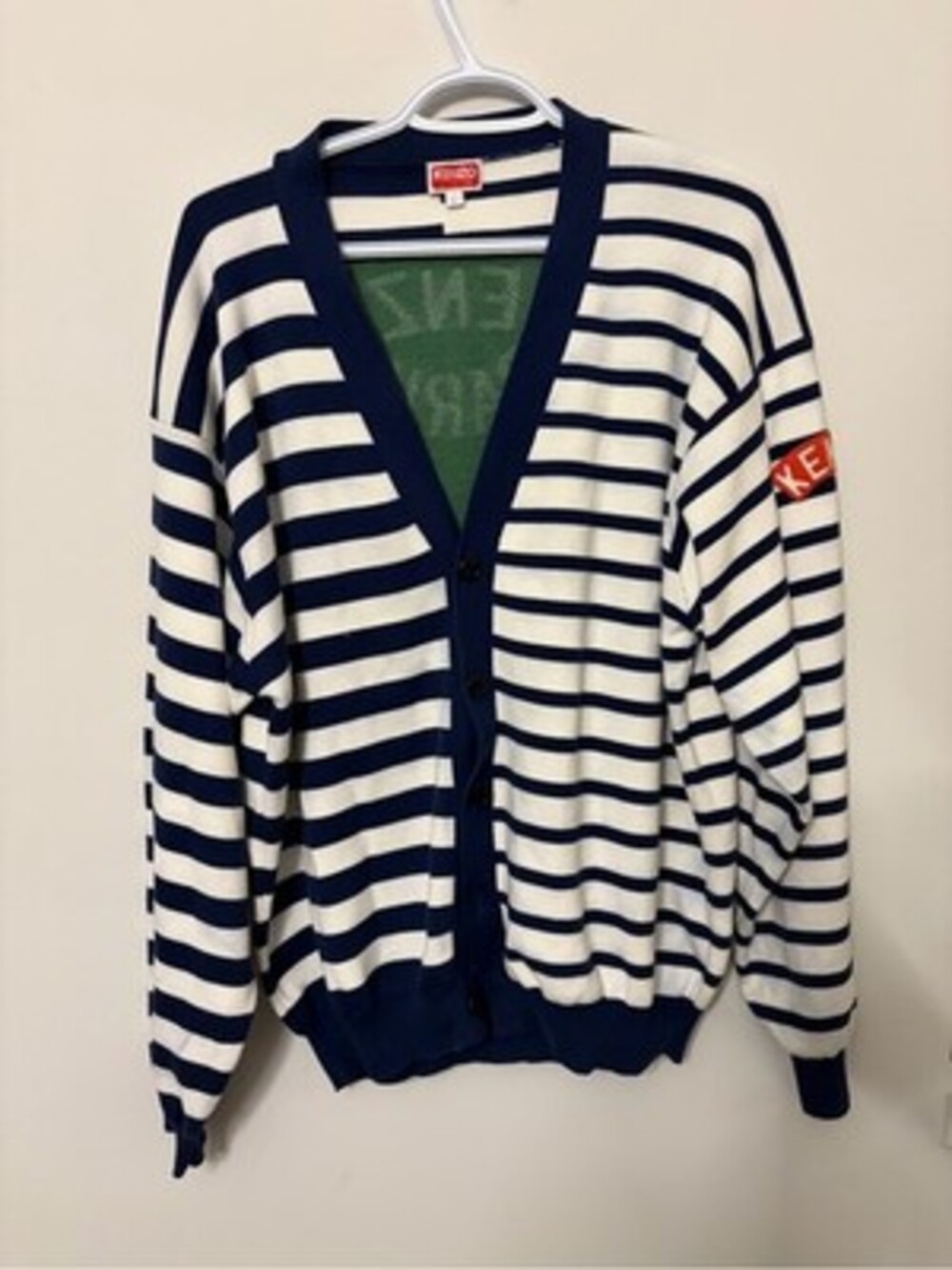 Kenzo men’s Navy and White Striped Cardigan